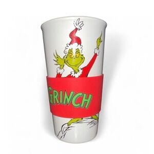 Grinch Ceramic‎ Travel Mug with Red Silicone Sleeve Christmas Holiday